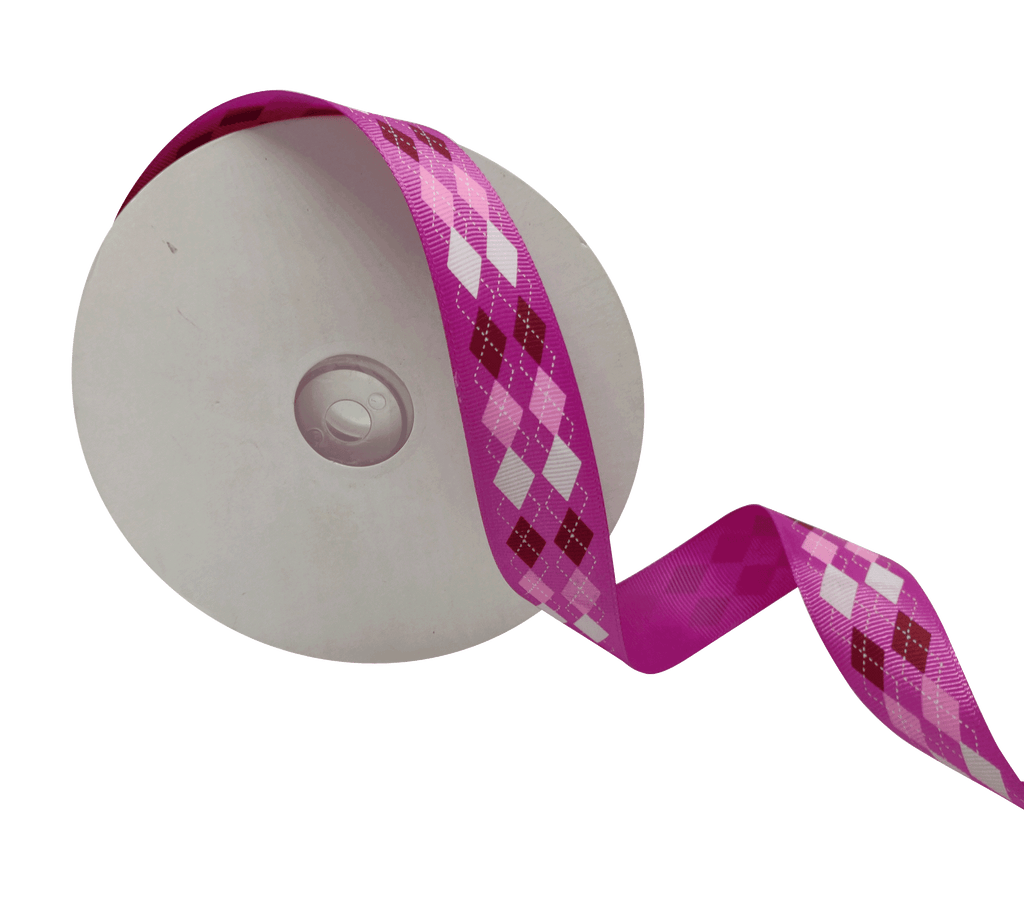 ORCHID PINK WITH ARGYLE CHECKS RIBBON (25 MM)