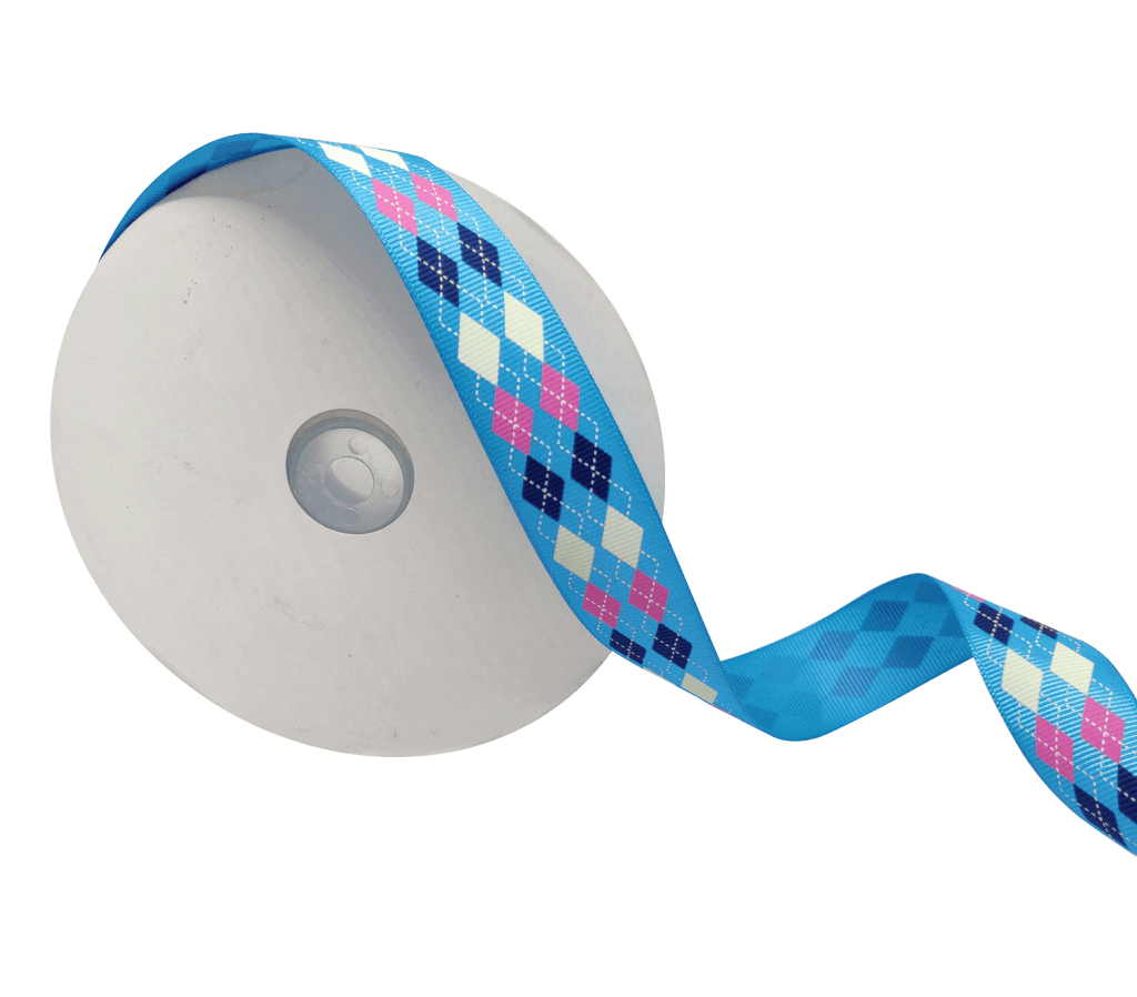 SKY BLUE WITH ARGYLE CHECKS RIBBON (25 MM)