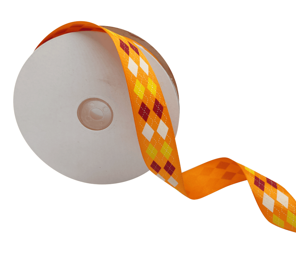 TANGERINE WITH ARGYLE CHECKS RIBBON (25 MM)