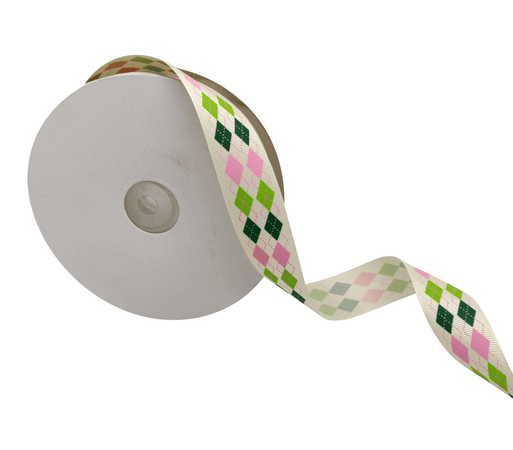 CREAM WITH ARGYLE CHECKS RIBBON (25 MM)