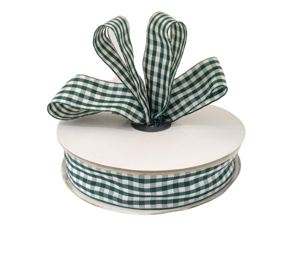 DARK GREEN CHECKS RIBBON (25 MM)