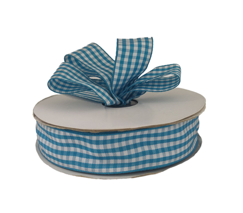 TURQUOISE BLUE CHECKS RIBBON (25 MM)