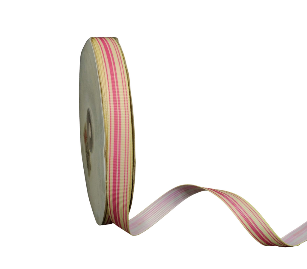 PINK PRINTED MULTIPLE STRIPES RIBBON (13 MM)