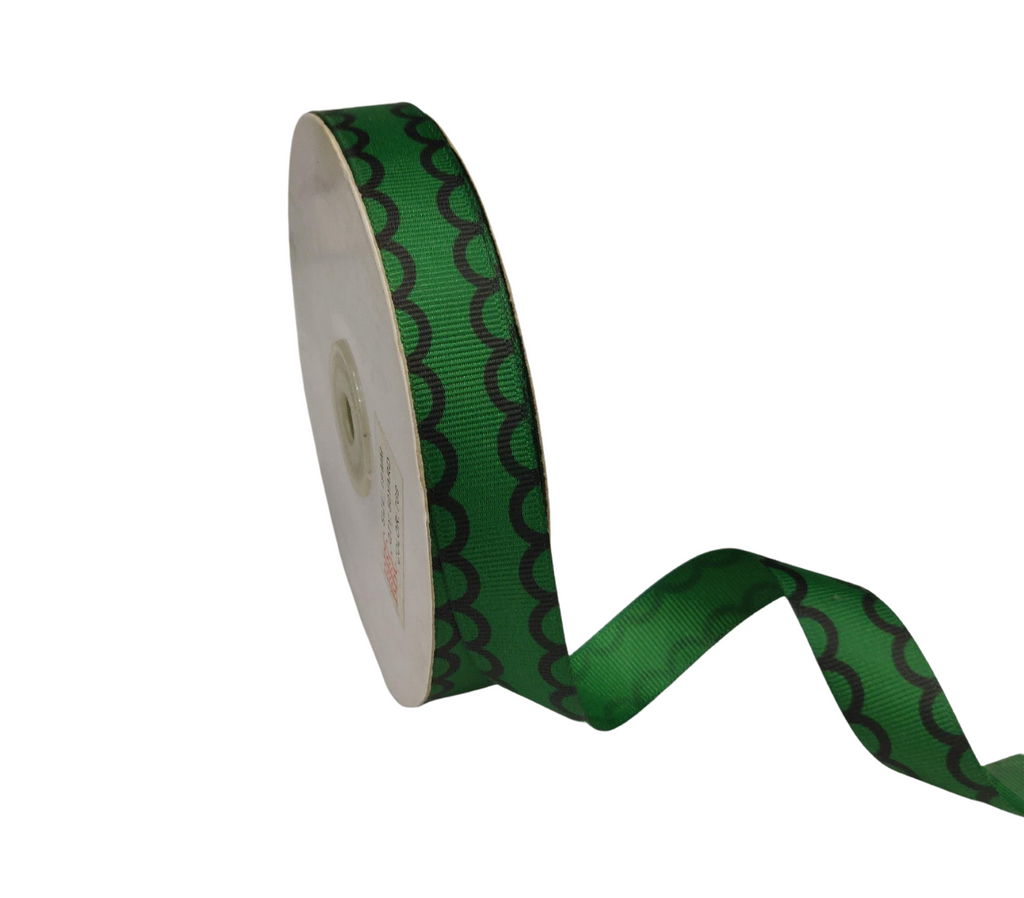 BOTTLE GREEN WITH BLACK SEMI-CIRCLES RIBBON (20 MM)