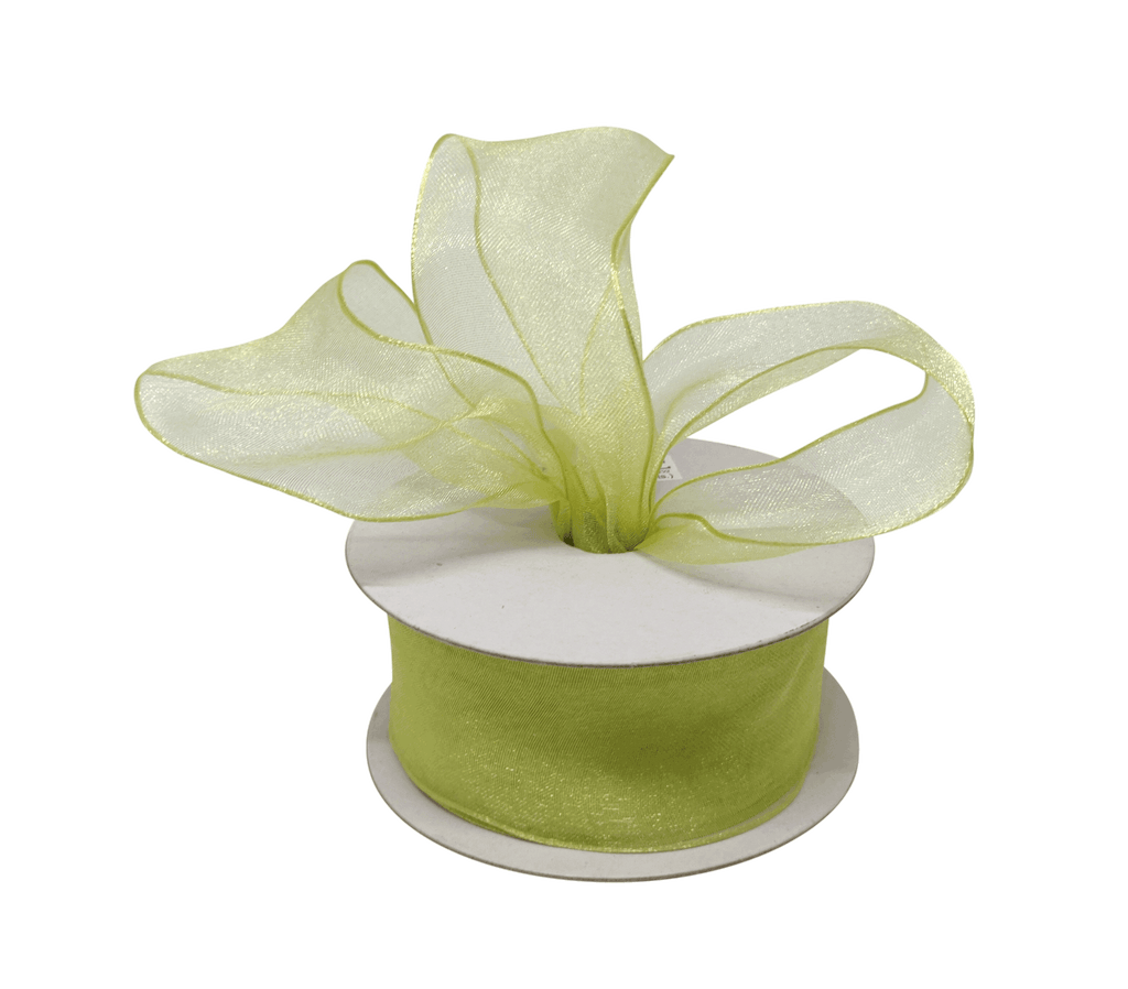 PALE GREEN WIRED ORGANZA RIBBON (38 MM)
