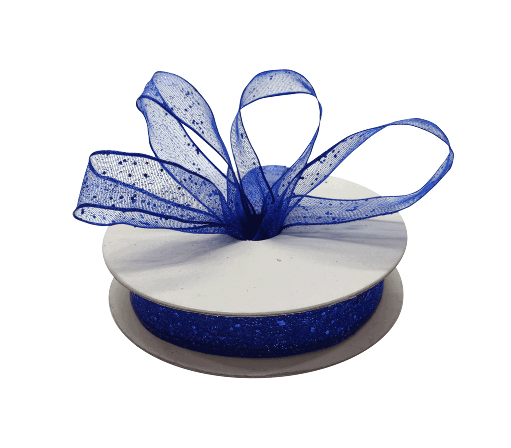 ROYAL BLUE GLITTER WIRED ORGANZA RIBBON (16 MM)