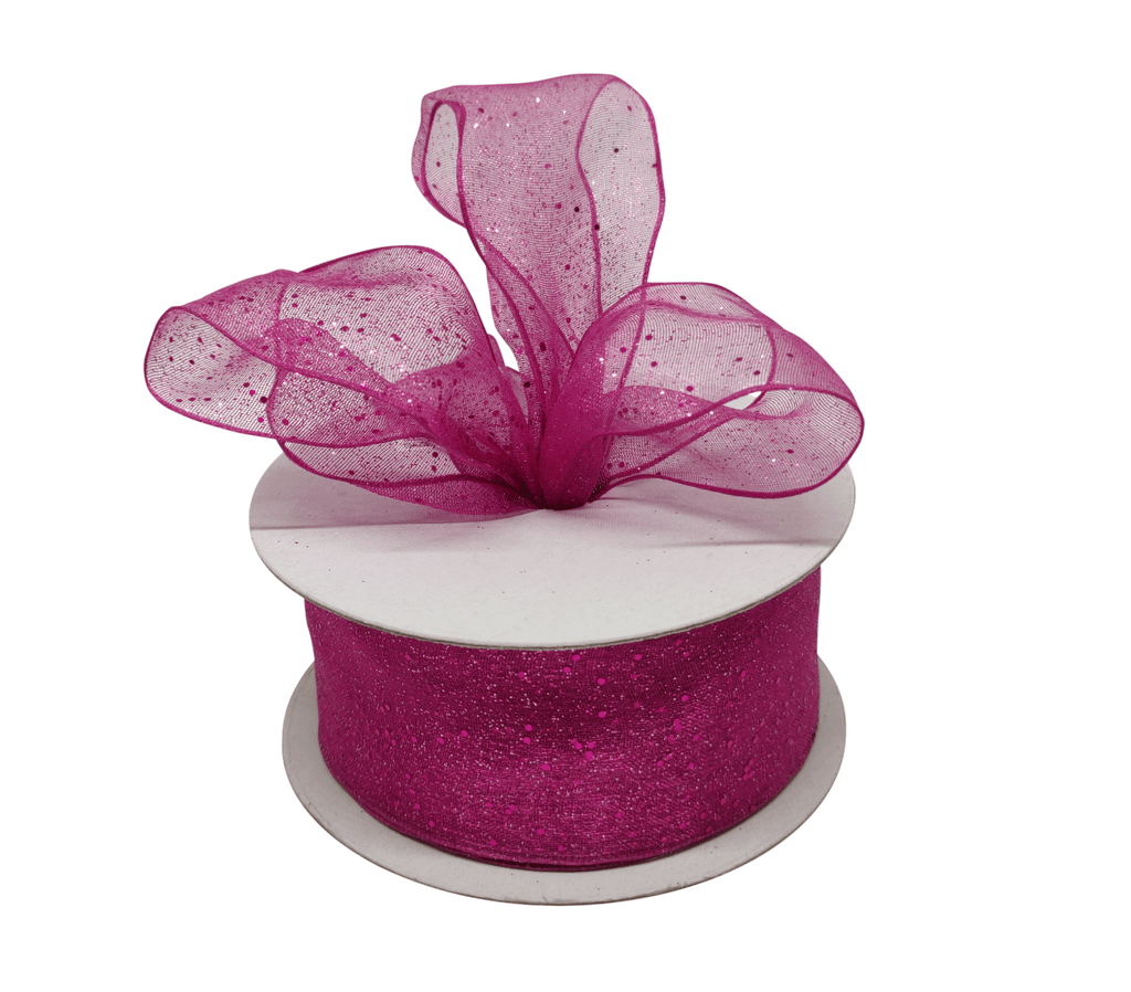 PINK GLITTER WIRED ORGANZA RIBBON (38 MM)