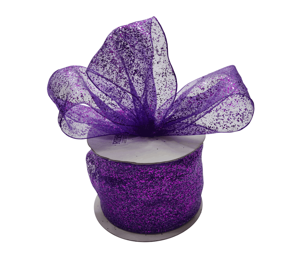 PURPLE GLITTER WIRED ORGANZA RIBBON (62 MM)