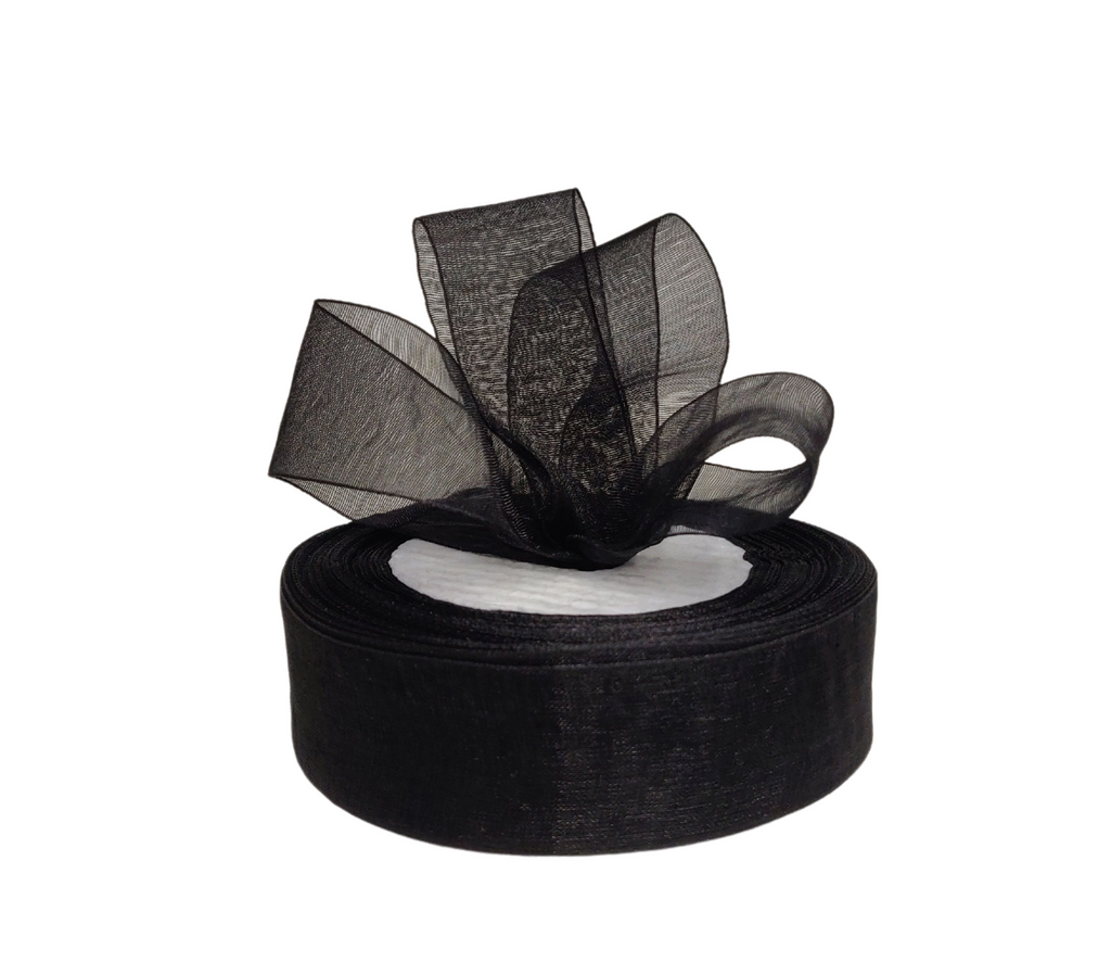 BLACK PLAIN ORGANZA RIBBON (25 MM)