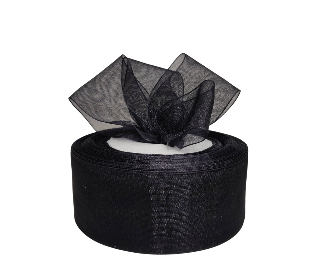 BLACK PLAIN ORGANZA RIBBON (38 MM)