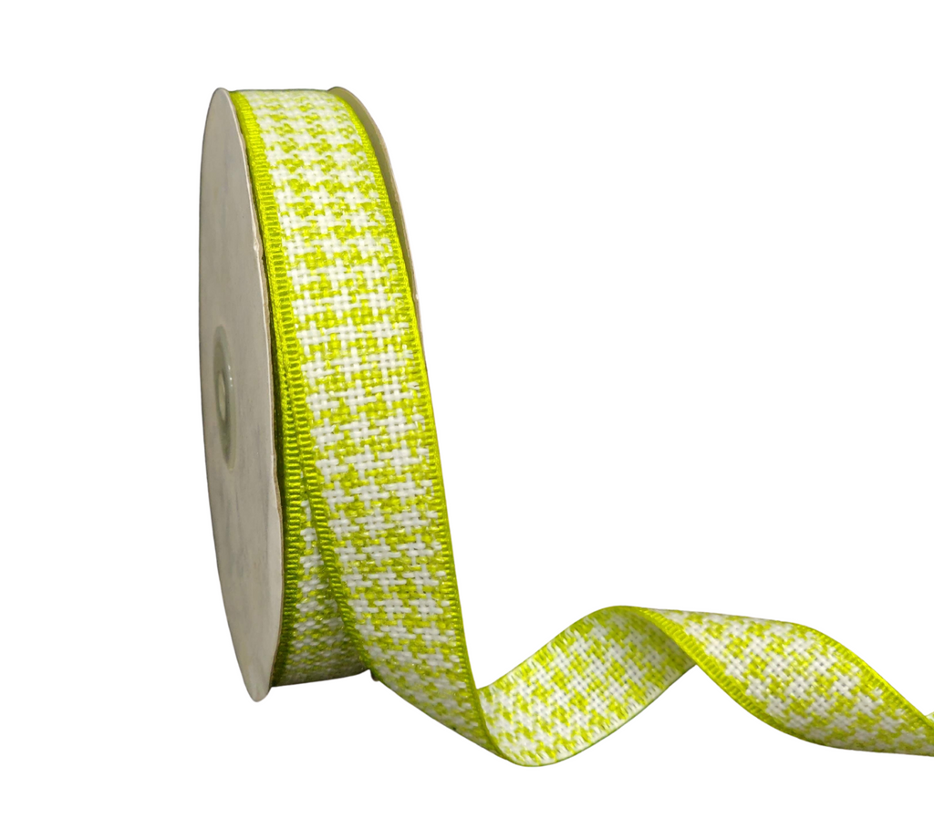 GREEN & WHITE HOUNDSTOOTH RIBBON (25 MM)