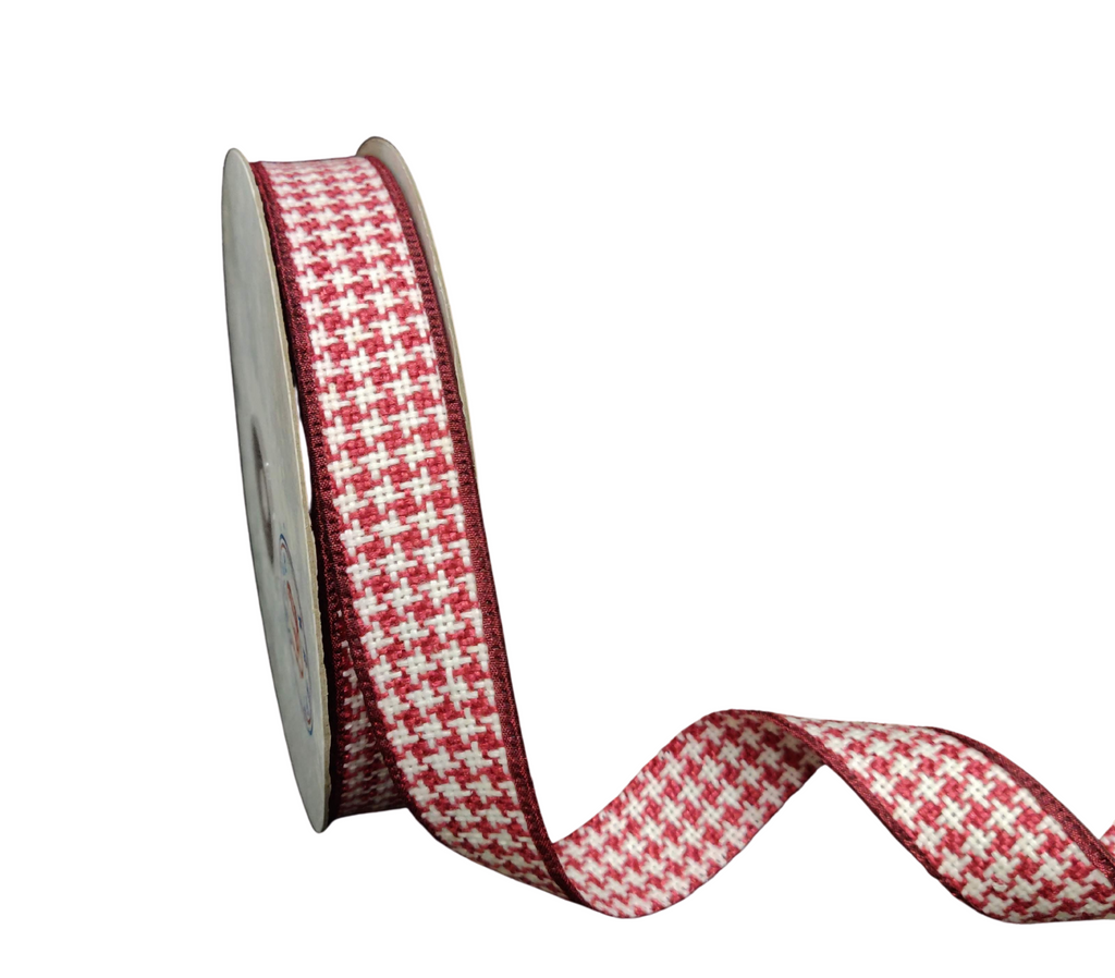 RED & WHITE HOUNDSTOOTH RIBBON (25 MM)