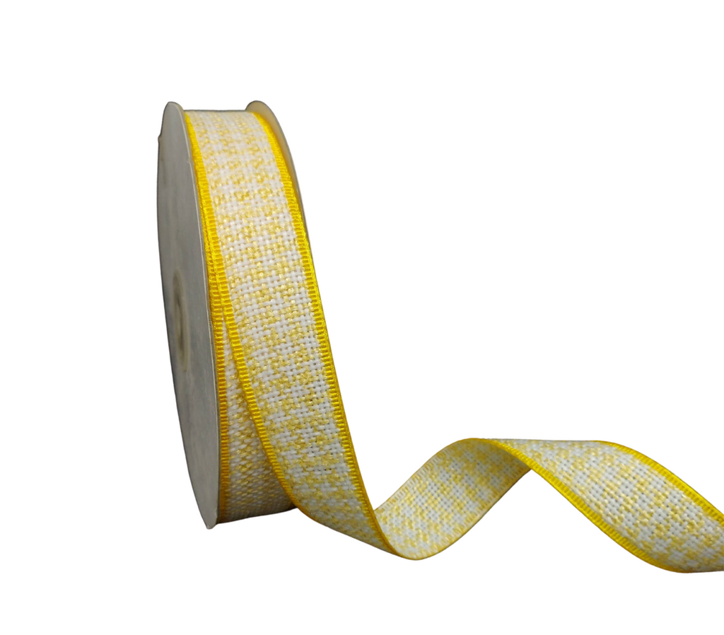 YELLOW & WHITE HOUNDSTOOTH RIBBON (25 MM)