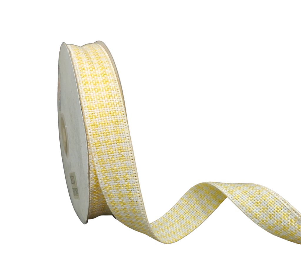WHITE & YELLOW HOUNDSTOOTH RIBBON (25 MM)
