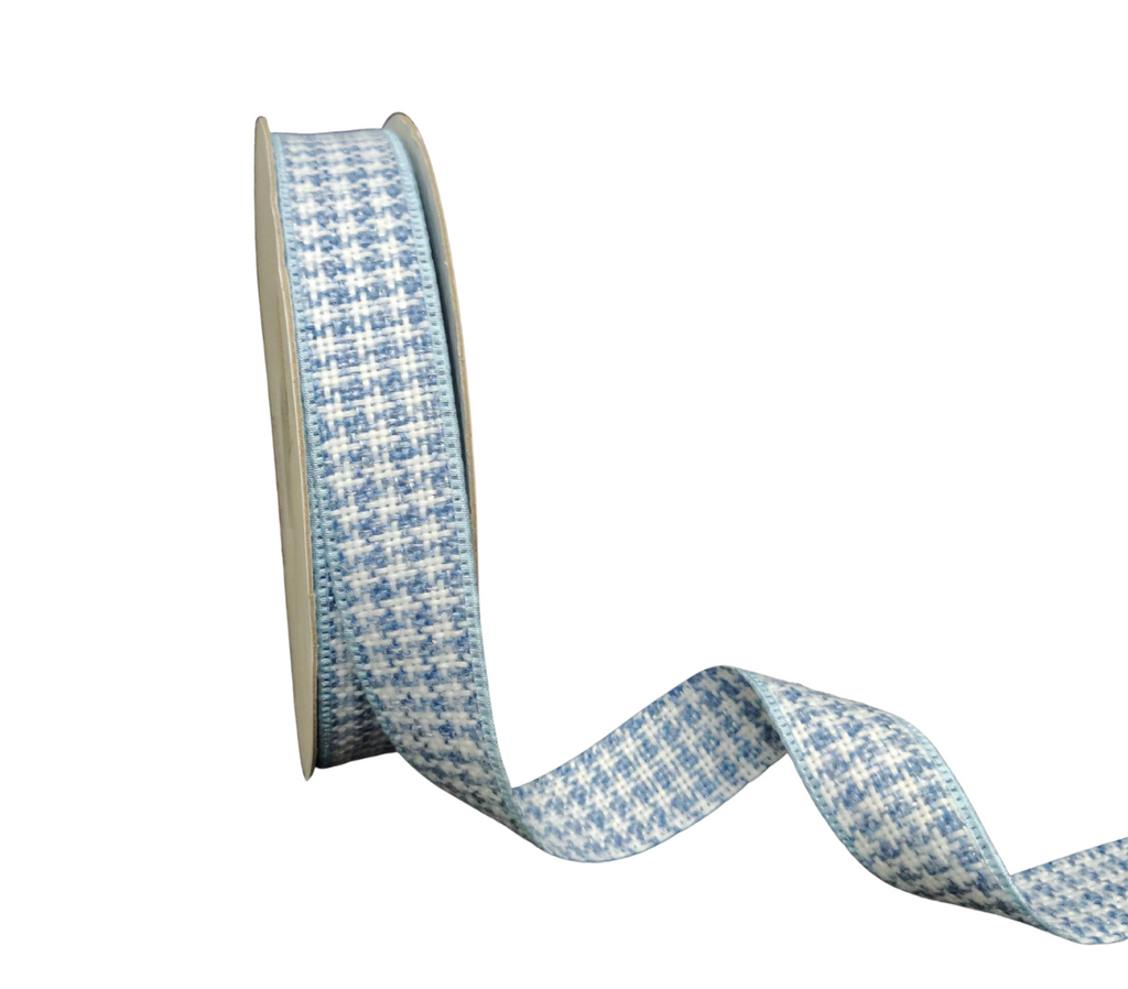 BABY BLUE & WHITE HOUNDSTOOTH RIBBON (25 MM)