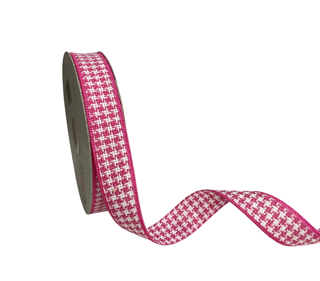 HOT PINK & WHITE HOUNDSTOOTH RIBBON (25 MM)