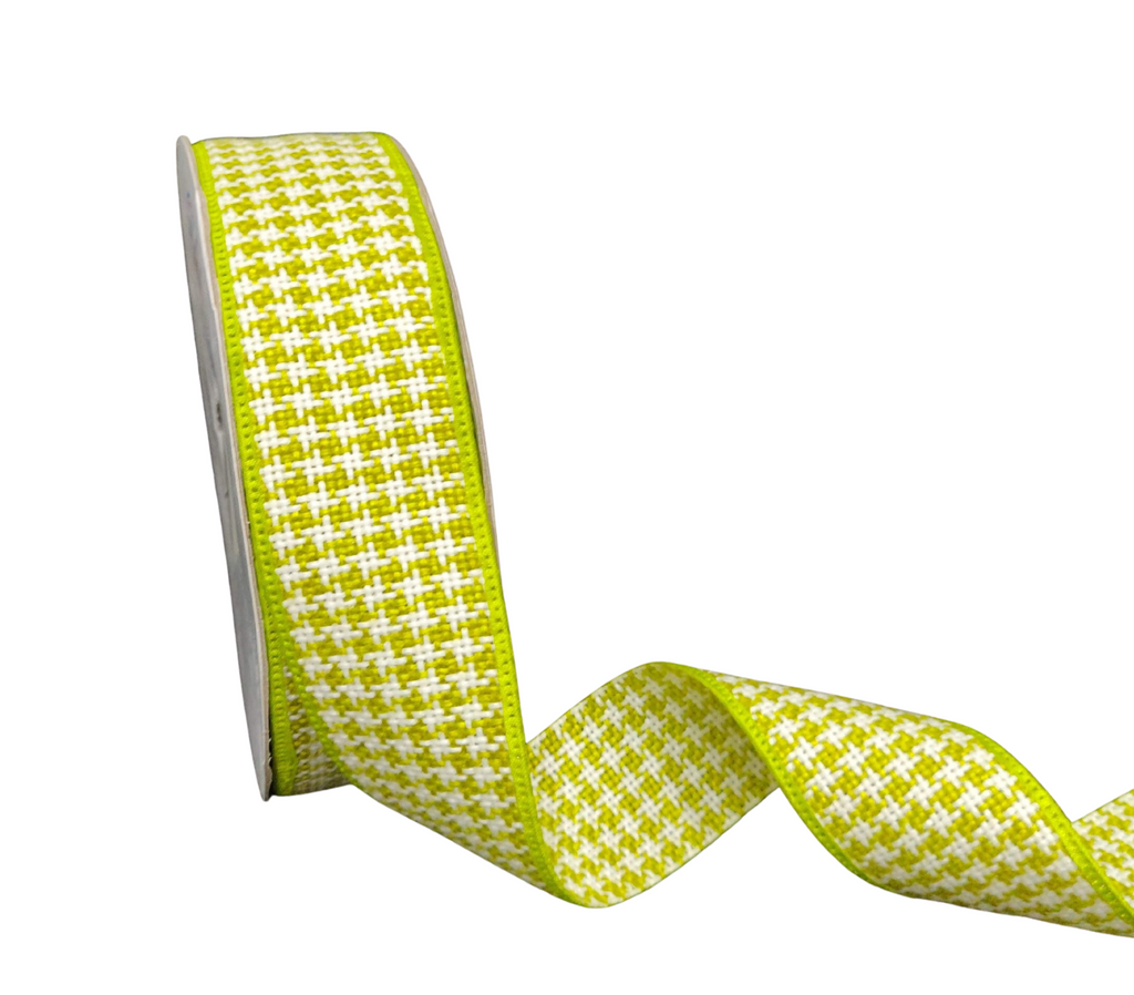 GREEN & WHITE HOUNDSTOOTH RIBBON (38 MM)