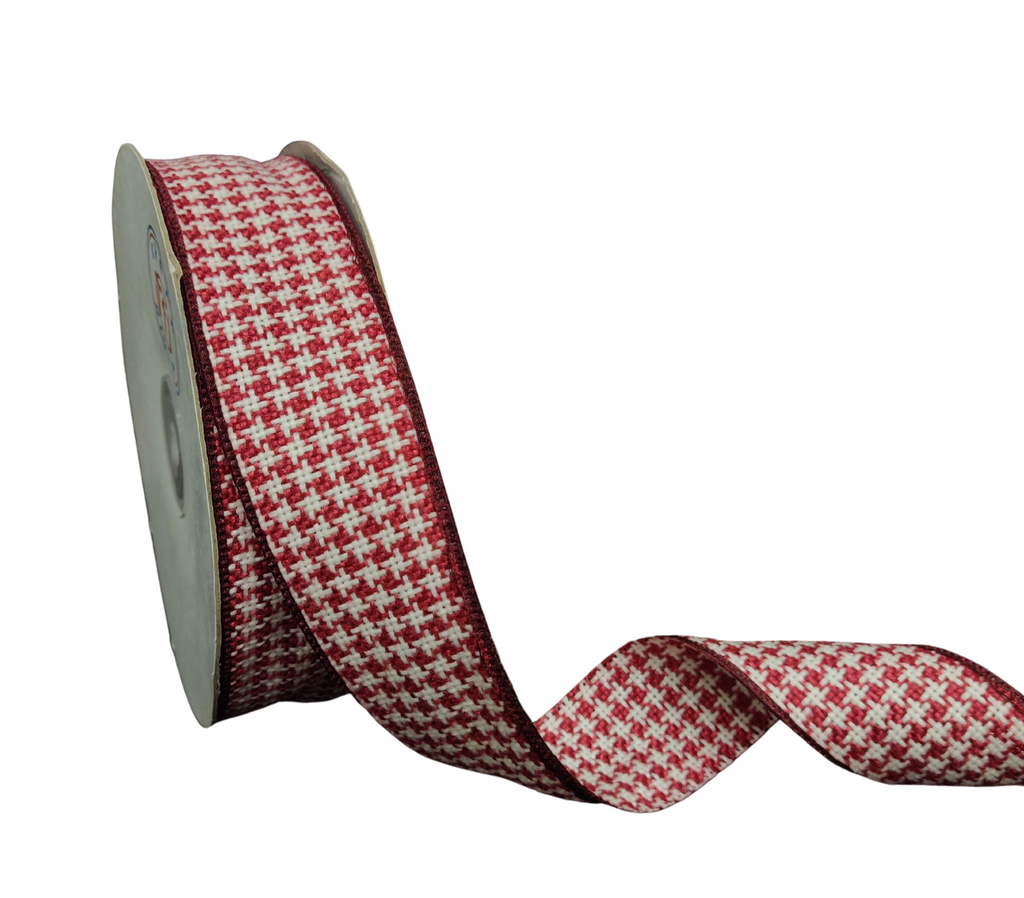 RED & WHITE HOUNDSTOOTH RIBBON (38 MM)