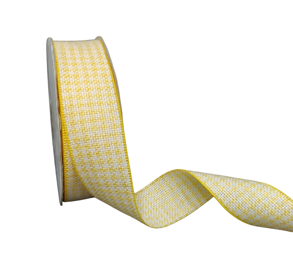 YELLOW & WHITE HOUNDSTOOTH RIBBON (38 MM)