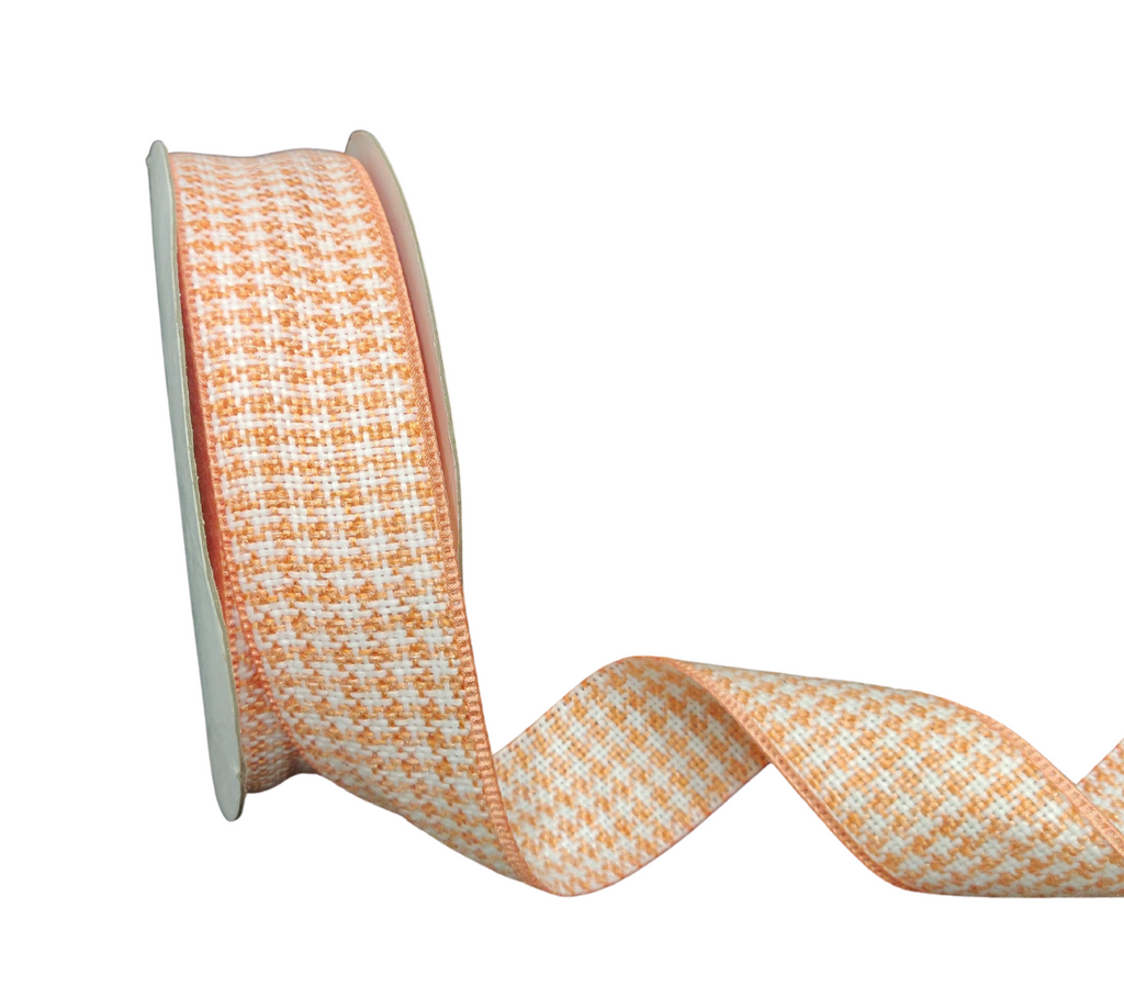 PEACH & WHITE HOUNDSTOOTH RIBBON (38 MM)