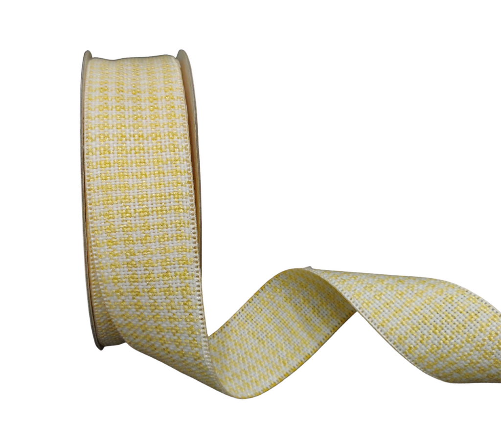 WHITE & YELLOW HOUNDSTOOTH RIBBON (38 MM)