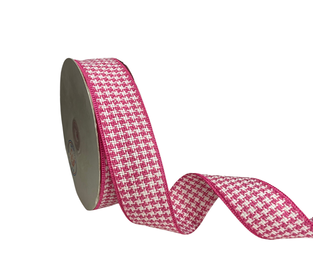 HOT PINK & WHITE HOUNDSTOOTH RIBBON (38 MM)