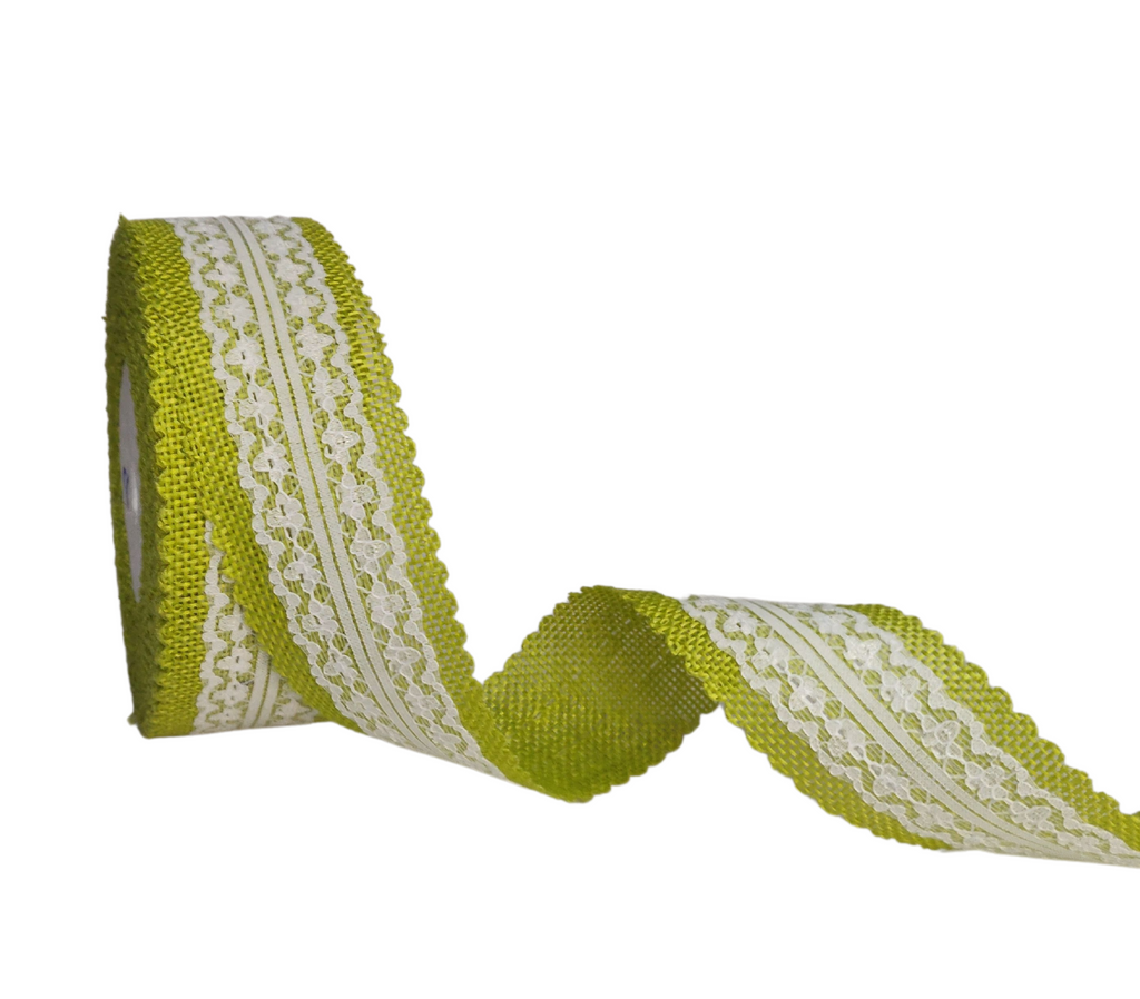 LIME GREEN FAUX JUTE WITH LACE RIBBON (38 MM)