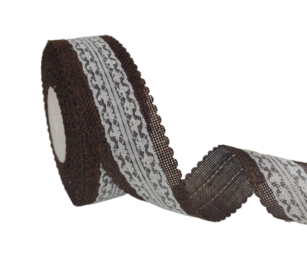 BROWN FAUX JUTE WITH LACE RIBBON (38 MM)