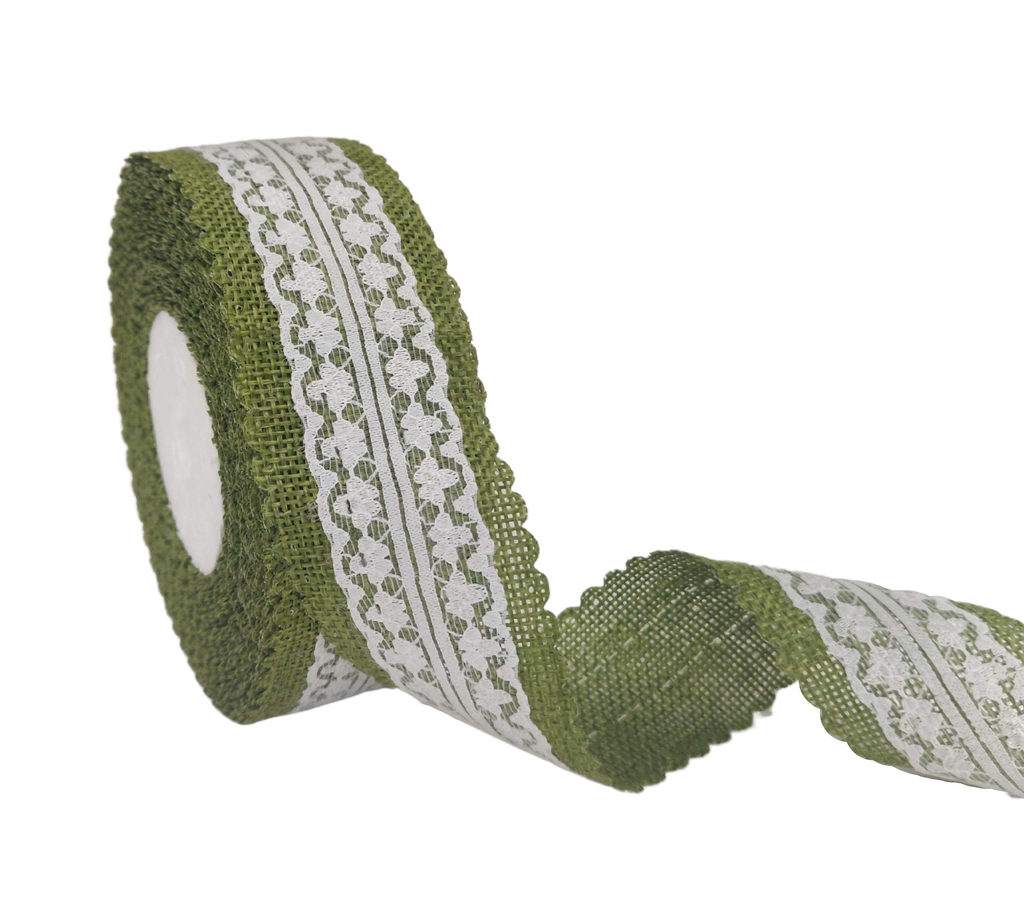 GREEN FAUX JUTE WITH LACE RIBBON (38 MM)