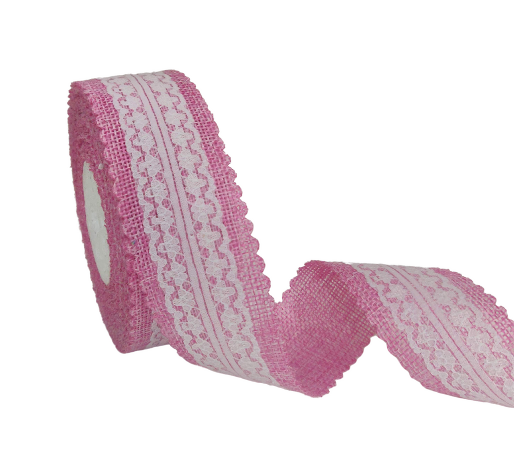 BABY PINK FAUX JUTE WITH LACE RIBBON (38 MM)