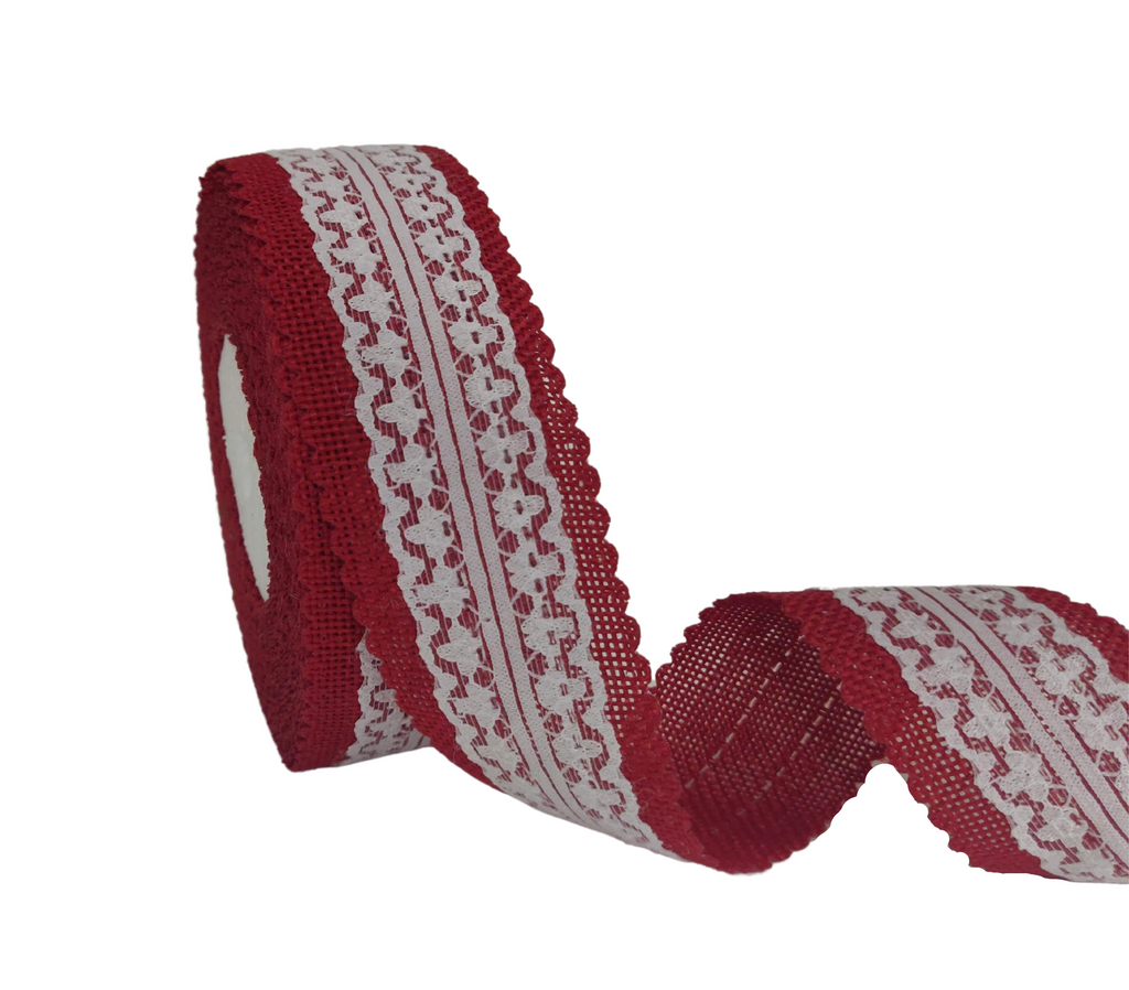 RED FAUX JUTE WITH LACE RIBBON (38 MM)