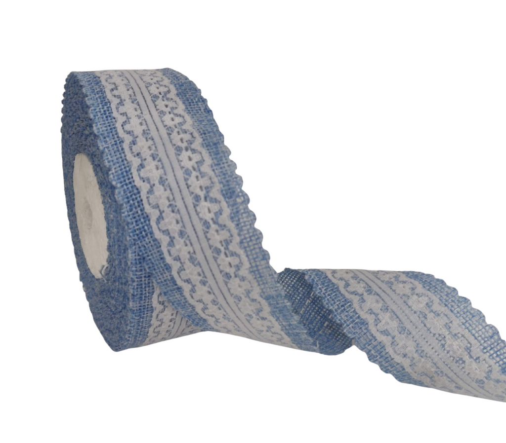 BABY BLUE FAUX JUTE WITH LACE RIBBON (38 MM)