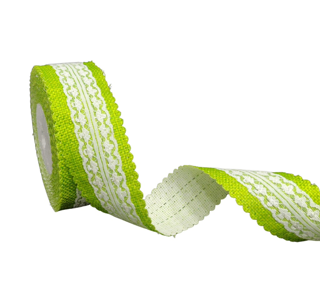 BRIGHT GREEN FAUX JUTE WITH LACE RIBBON (38 MM)