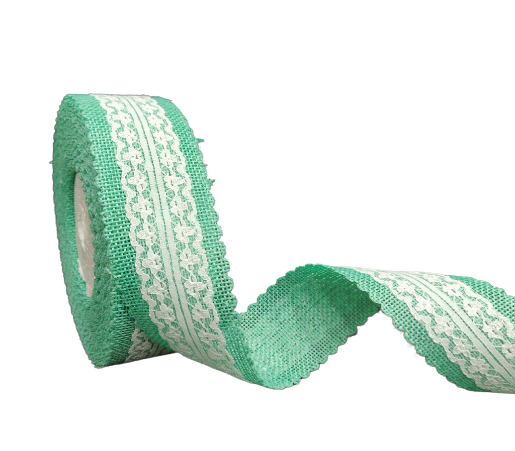 SEA GREEN FAUX JUTE WITH LACE RIBBON (38 MM)