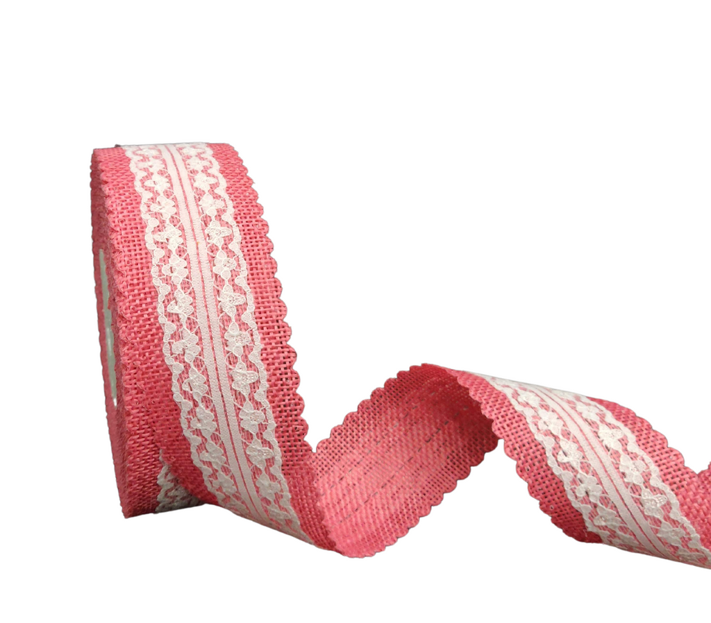CORAL FAUX JUTE WITH LACE RIBBON (38 MM)