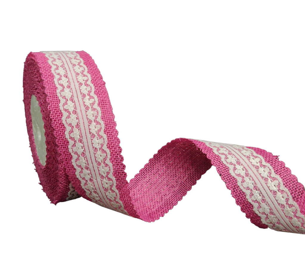 PINK FAUX JUTE WITH LACE RIBBON (38 MM)