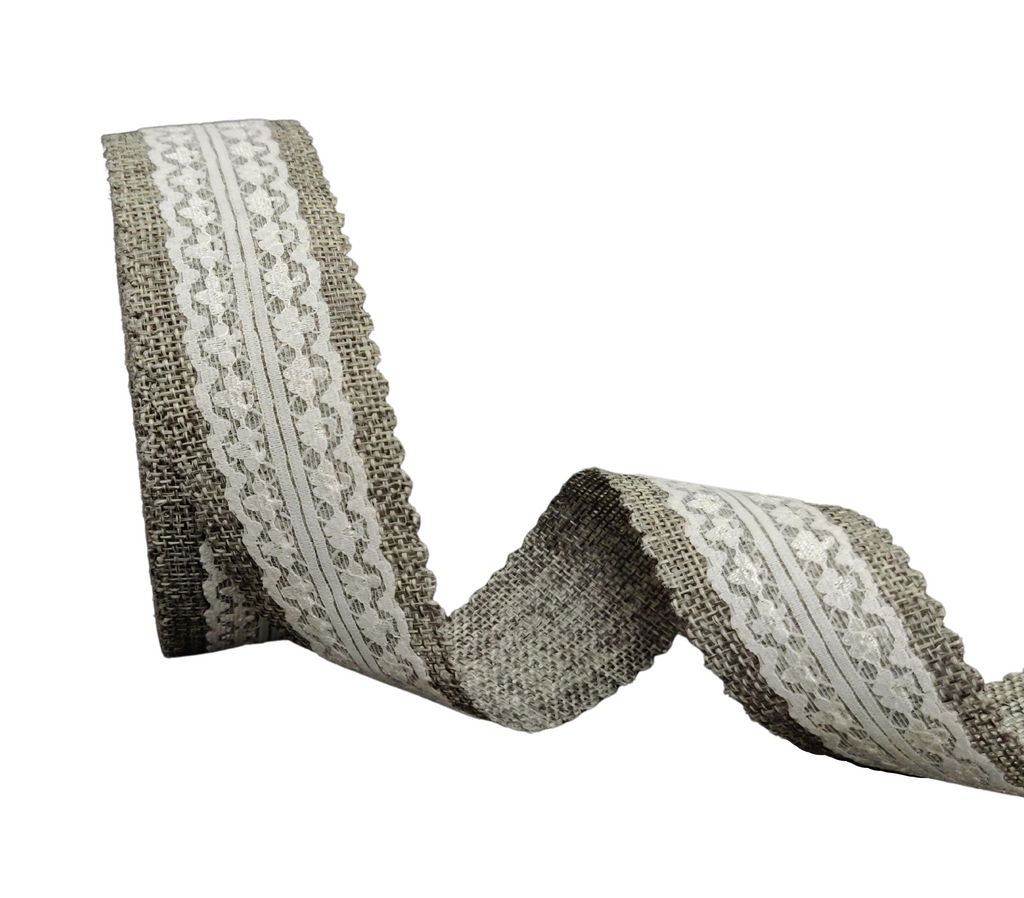 GREY FAUX JUTE WITH LACE RIBBON (38 MM)