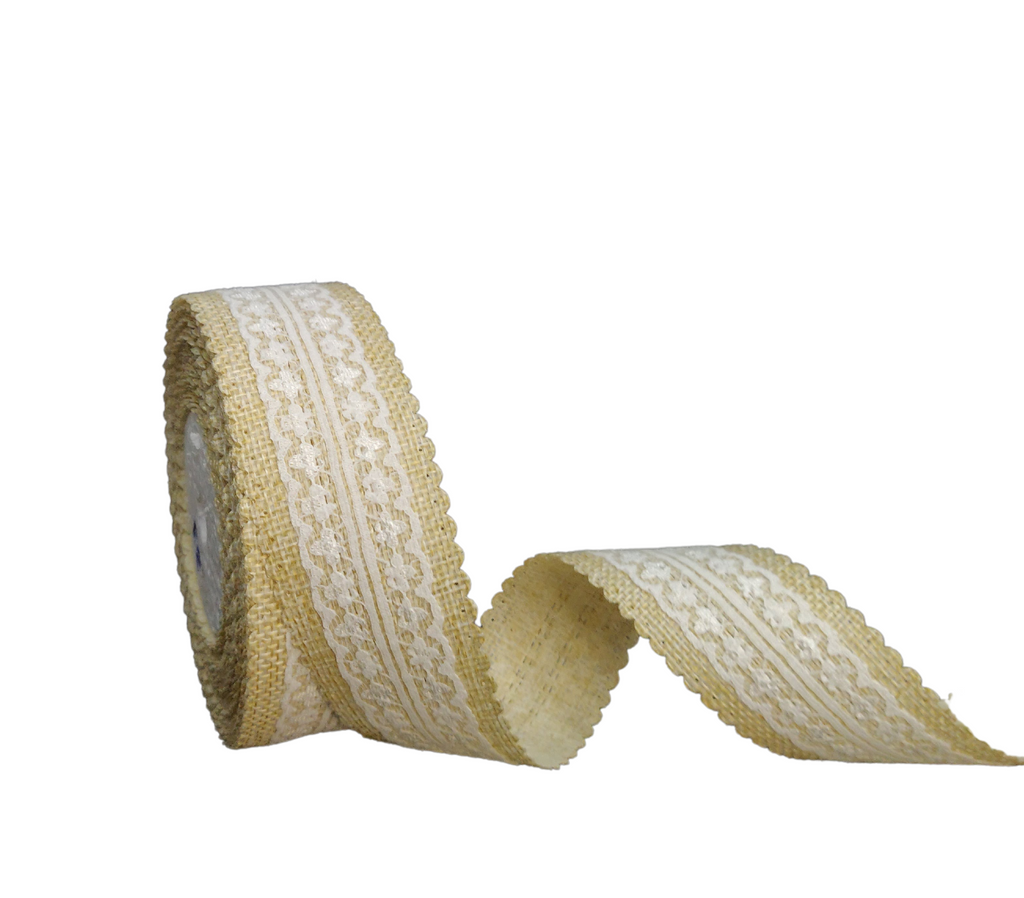 CREAM YELLOW FAUX JUTE WITH LACE RIBBON (38 MM)