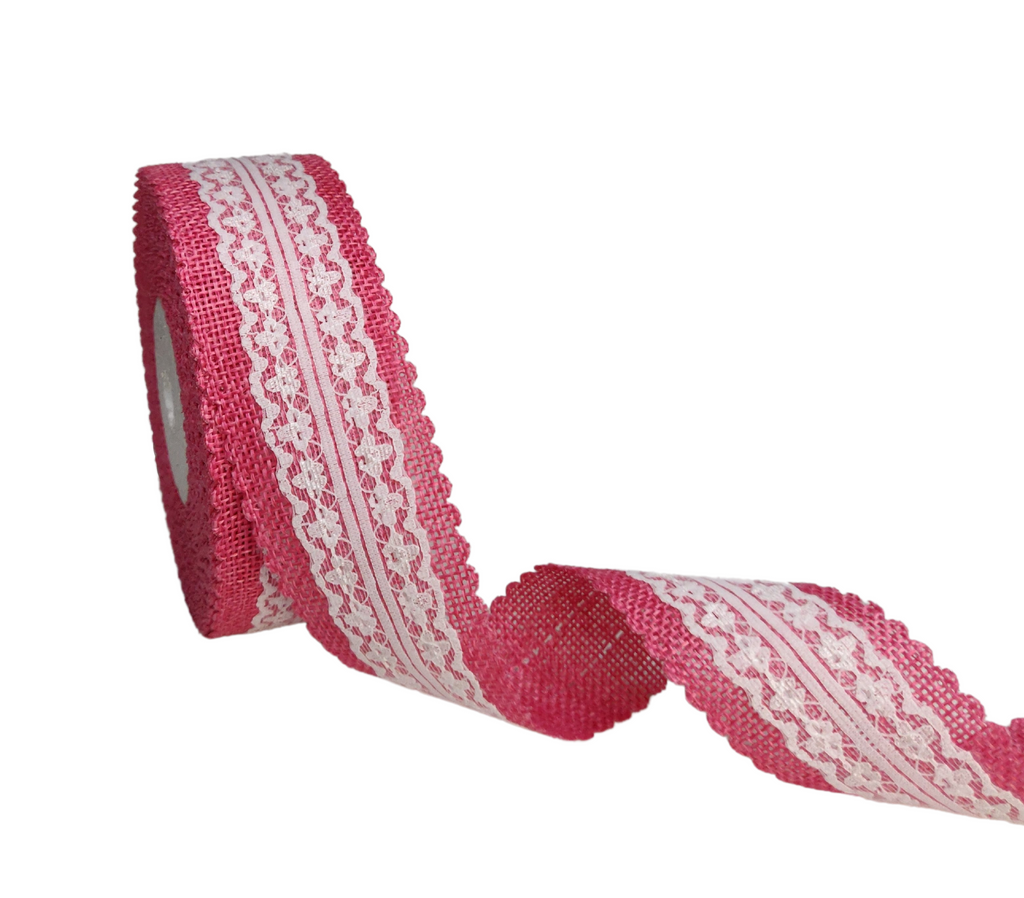 ROSE PINK FAUX JUTE WITH LACE RIBBON (38 MM)