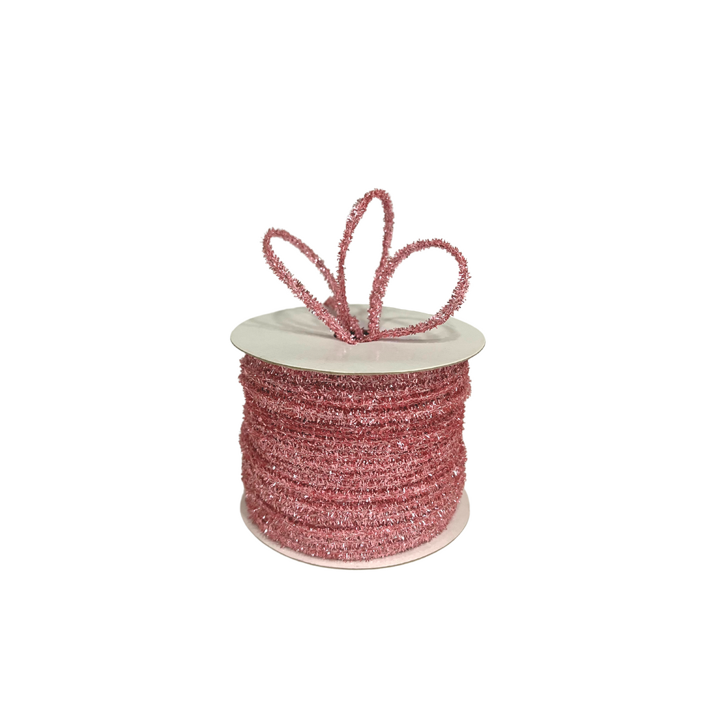 BABY PINK TINSEL TWINE RIBBON (3 MM)