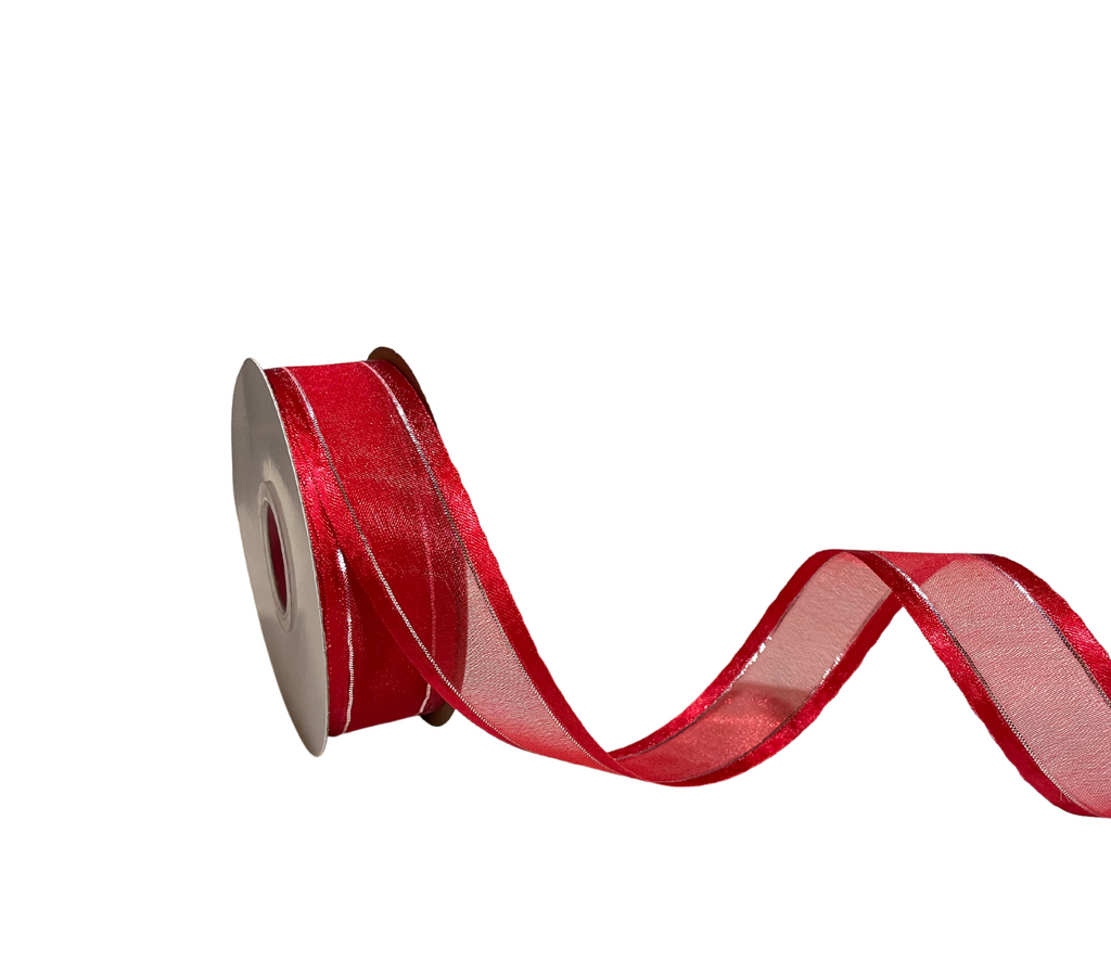 RED ORGANZA WITH SATIN EDGES RIBBON (25 MM)