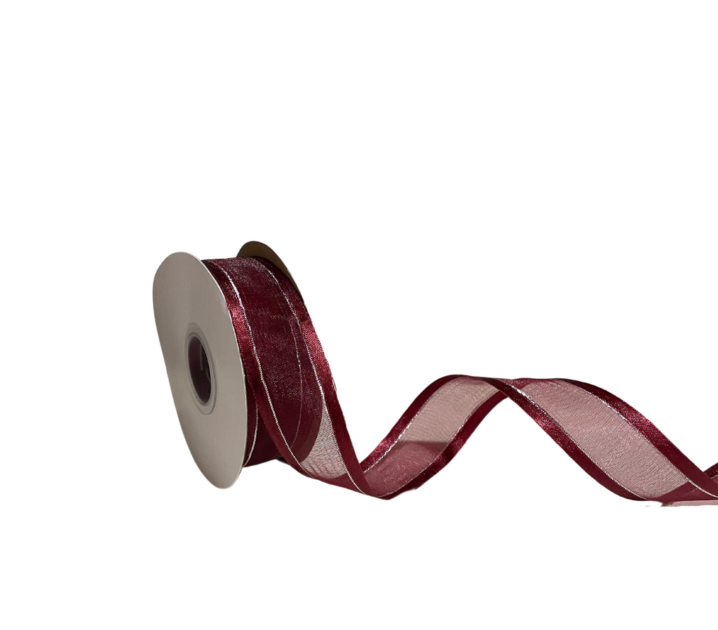 MAROON ORGANZA WITH SATIN EDGES RIBBON (25 MM)