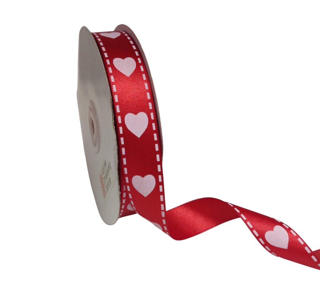 RED IMPORTED SATIN WITH HEARTS RIBBON (20 MM)