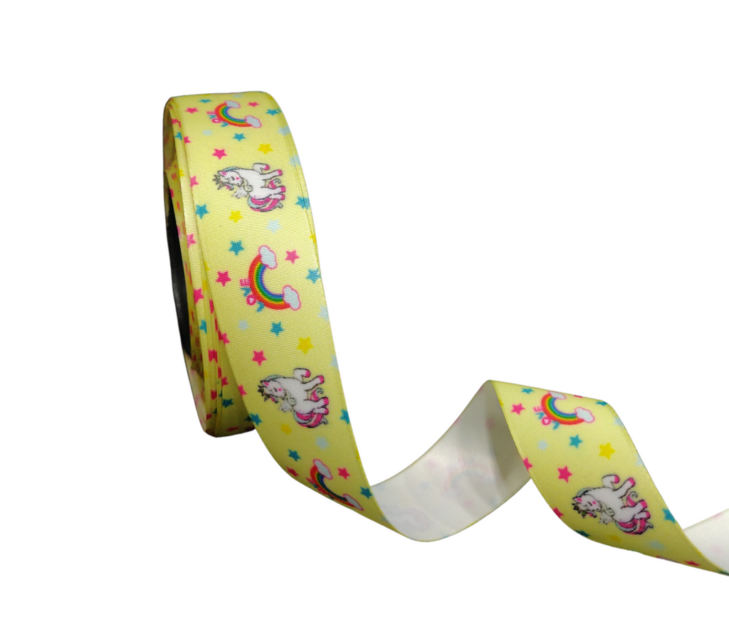 LEMON YELLOW UNICORN PRINT RIBBON (25 MM)